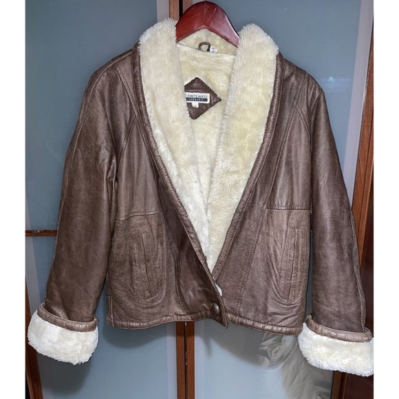Contempo Jackets & Blazers - Contempo Casuals Vintage VTG 90s Brown Leather & Shearling Jacket Womens Size S